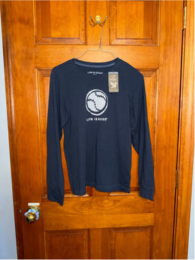 Life is Good Long Sleeve Baseball Tee Navy White XXL